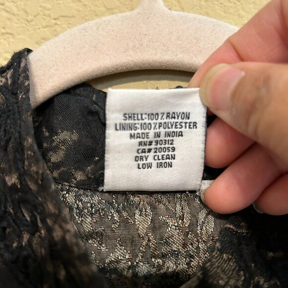 Parsley & Sage Embroidered Button Up Jacket Women Medium Black Tan Art Lagenlook - Picture 8 of 8